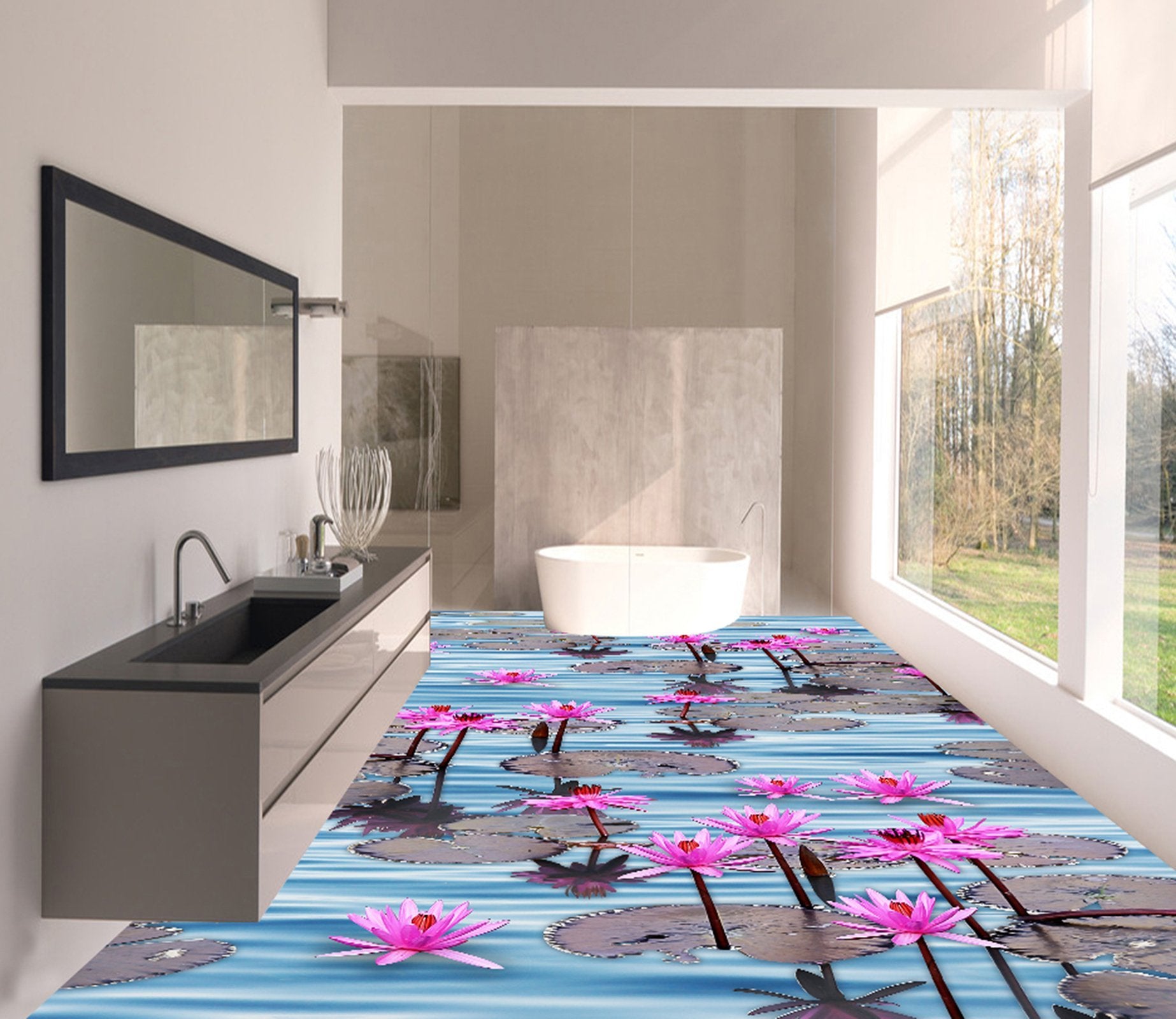 3D Purple Lotus WG336 Floor Mural Wallpaper AJ Wallpaper 2 