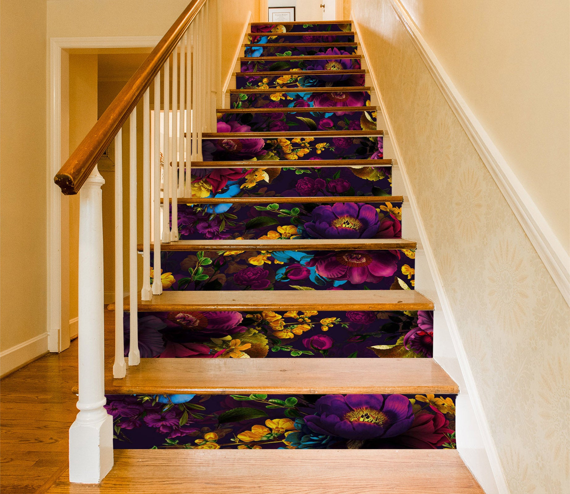 3D Purple Blue Yellow Flowers 10432 Uta Naumann Stair Risers