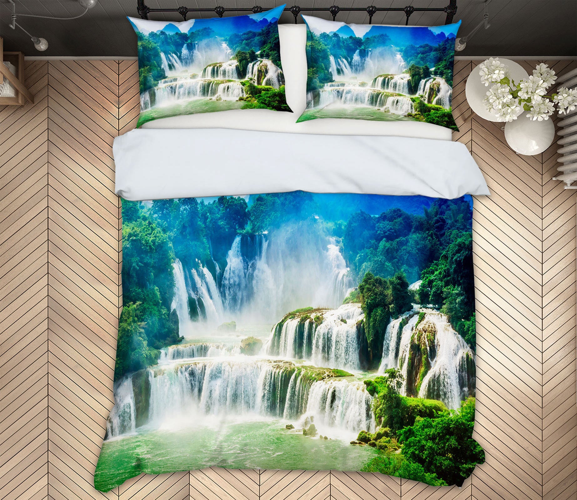 3D Mountain Waterfall 67115 Bed Pillowcases Quilt