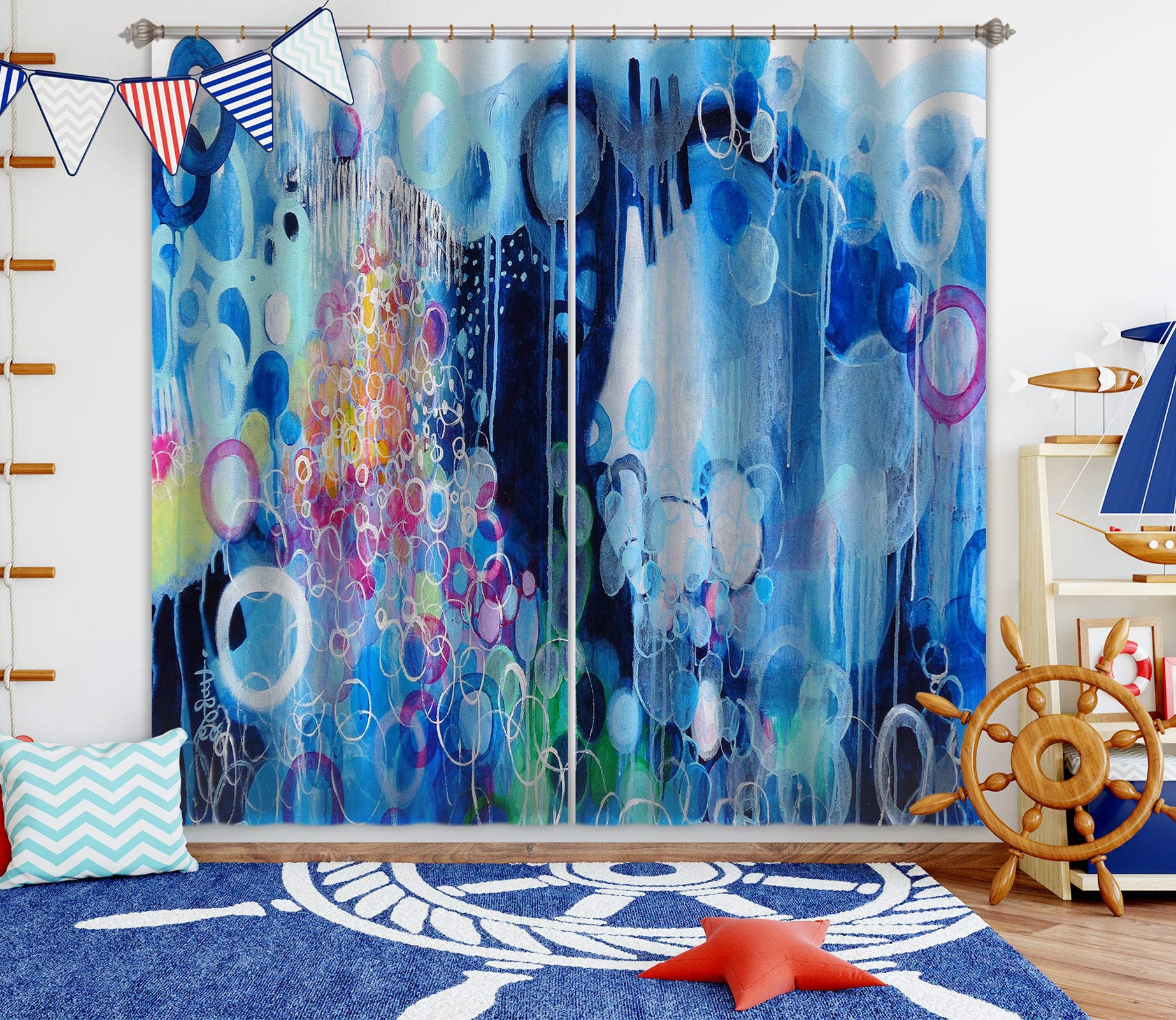 3D Blue Fantasy Bubble 2303 Misako Chida Curtain Curtains Drapes