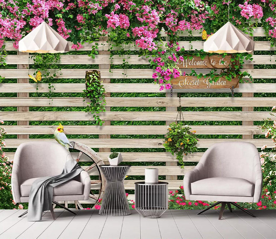 3D Fence Parrot Flower WC616 Wall Murals