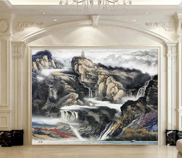 3D Waterfall Mountain WC1112 Wall Murals