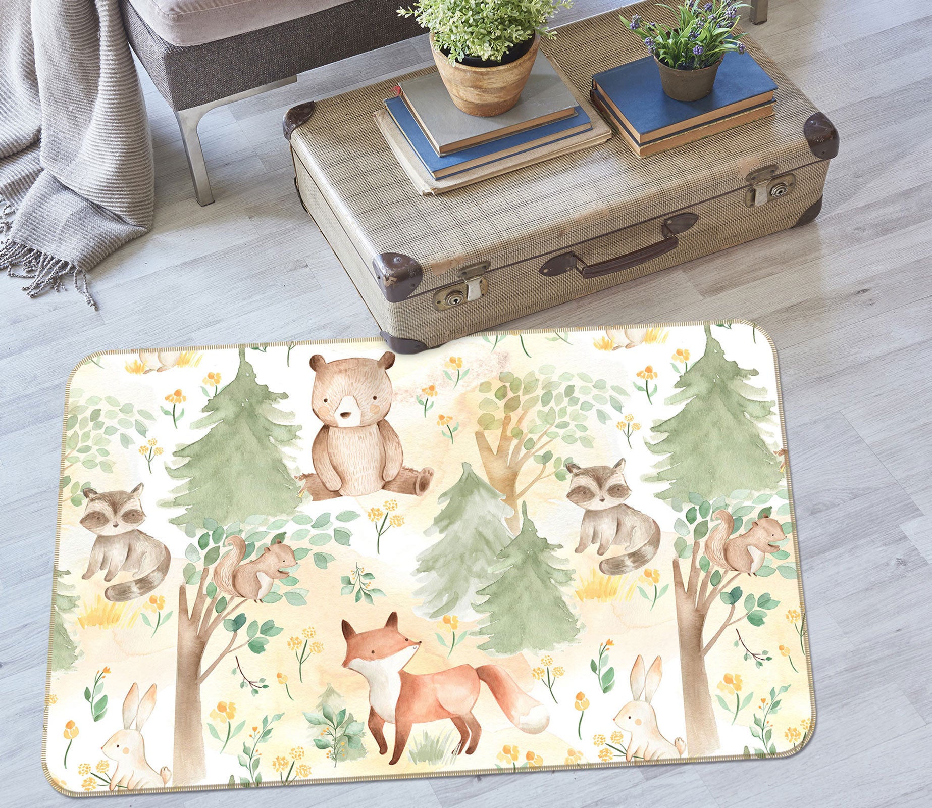 3D Bear Fox Tree 031 Uta Naumann Rug Non Slip Rug Mat