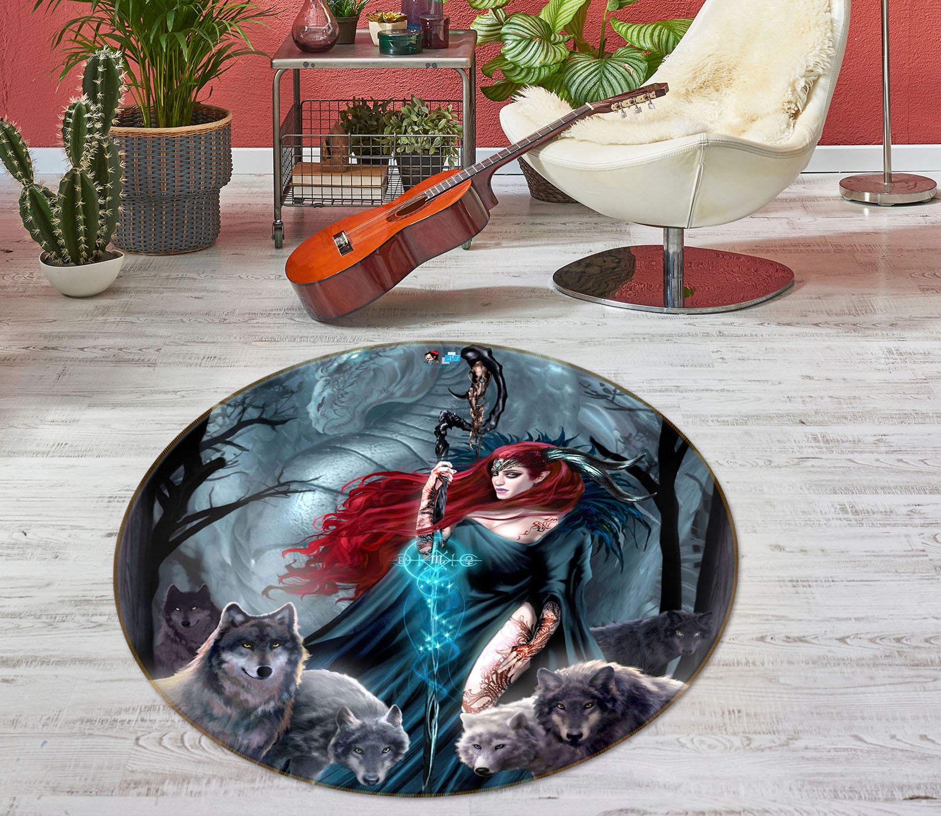 3D Dragon Woman 8388 Ruth Thompson Rug Round Non Slip Rug Mat