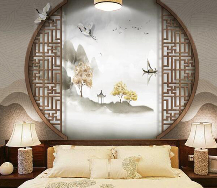 3D Pavilion Crane WC1548 Wall Murals