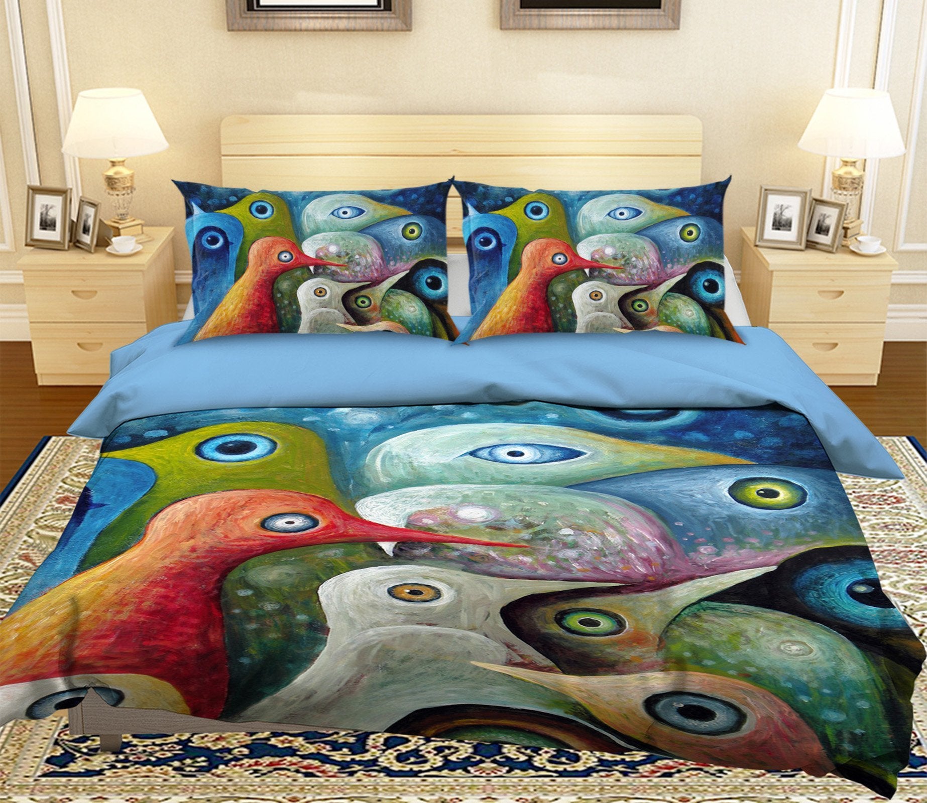 3D Colored Wood Bird 088 Bed Pillowcases Quilt Wallpaper AJ Wallpaper 