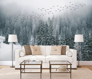 3D Forest Fog Snow WC1645 Wall Murals