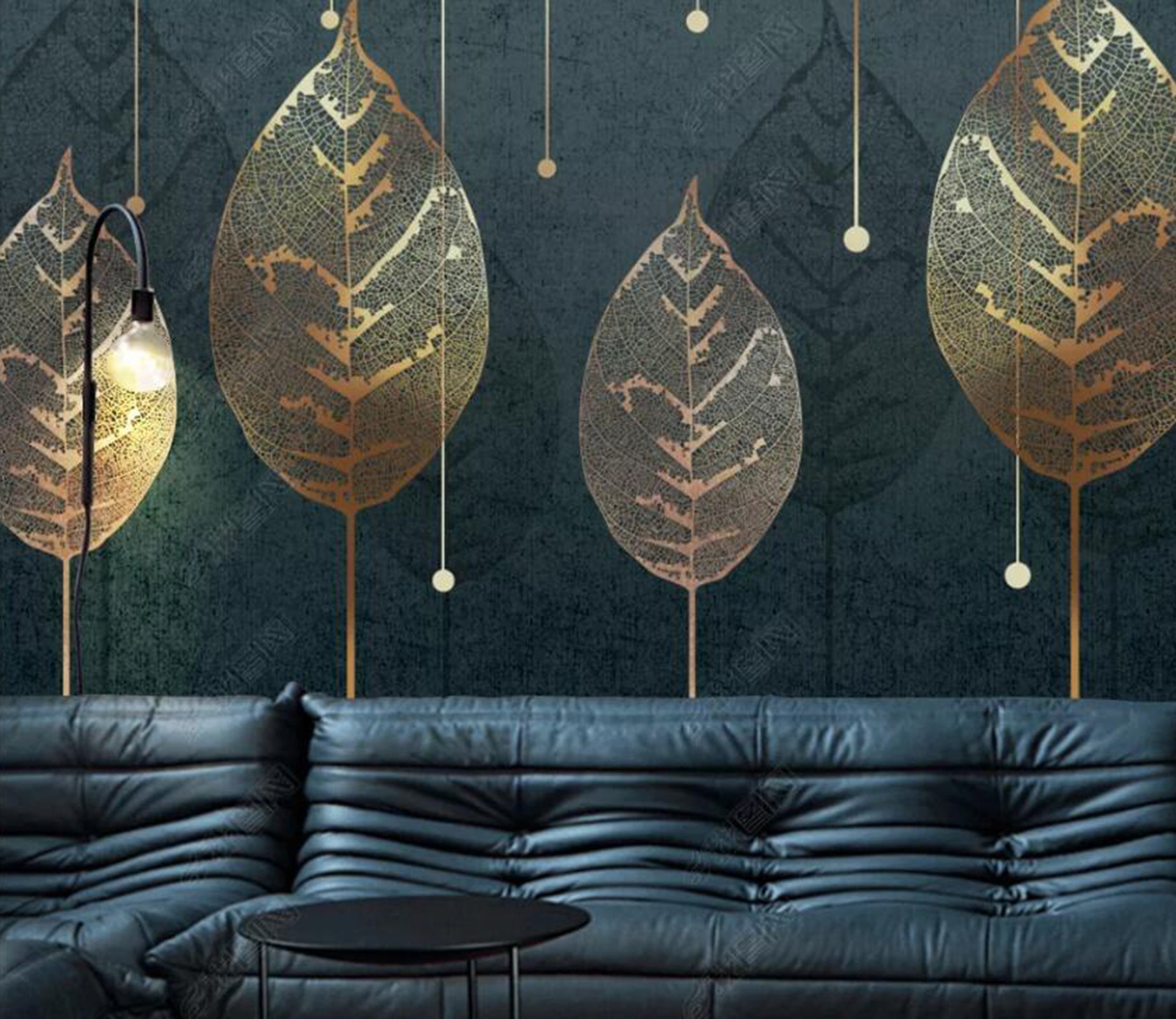 3D Golden Leaves WC25 Wall Murals Wallpaper AJ Wallpaper 2 