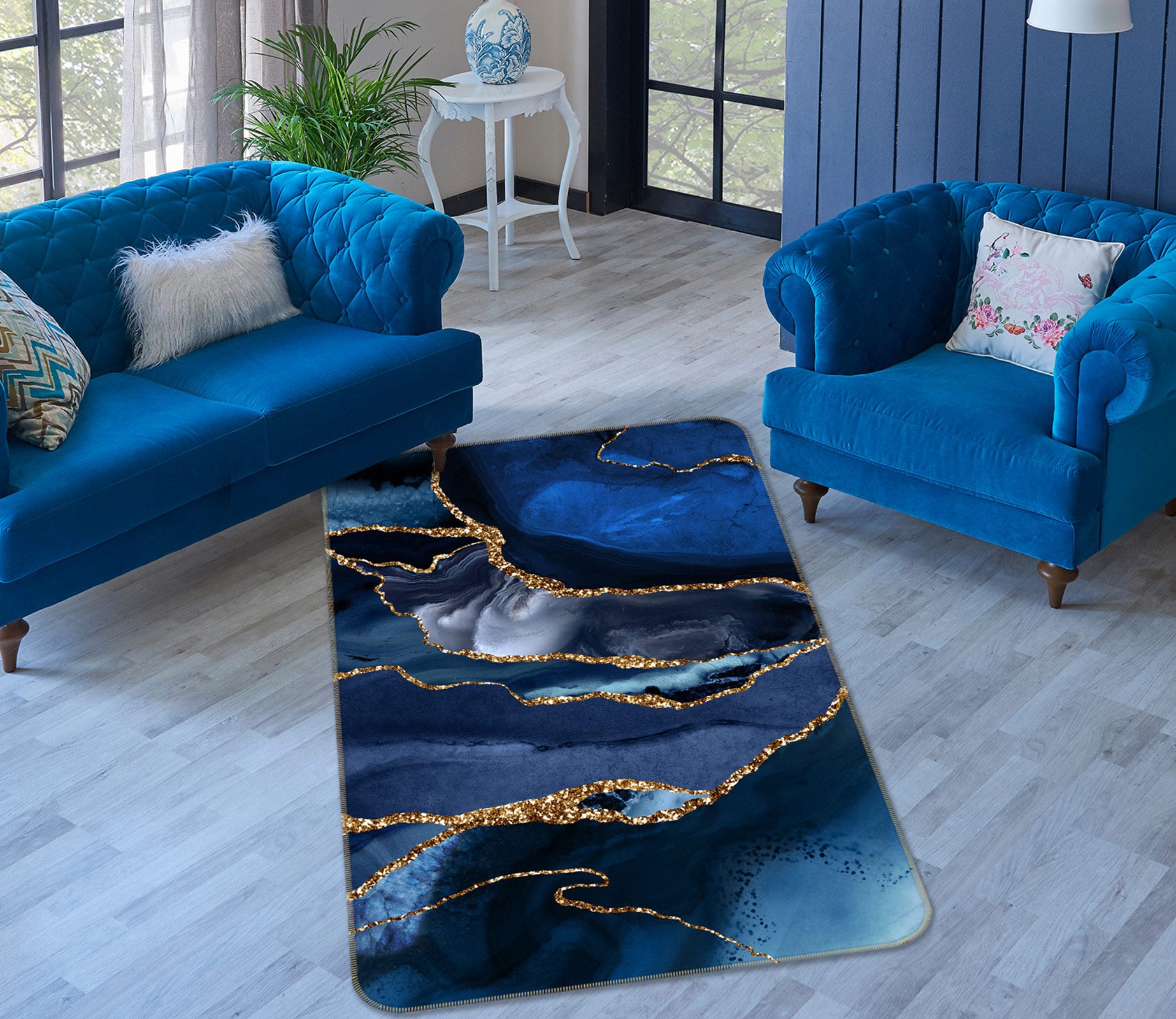 3D Blue Stripes 153 Uta Naumann Rug Non Slip Rug Mat