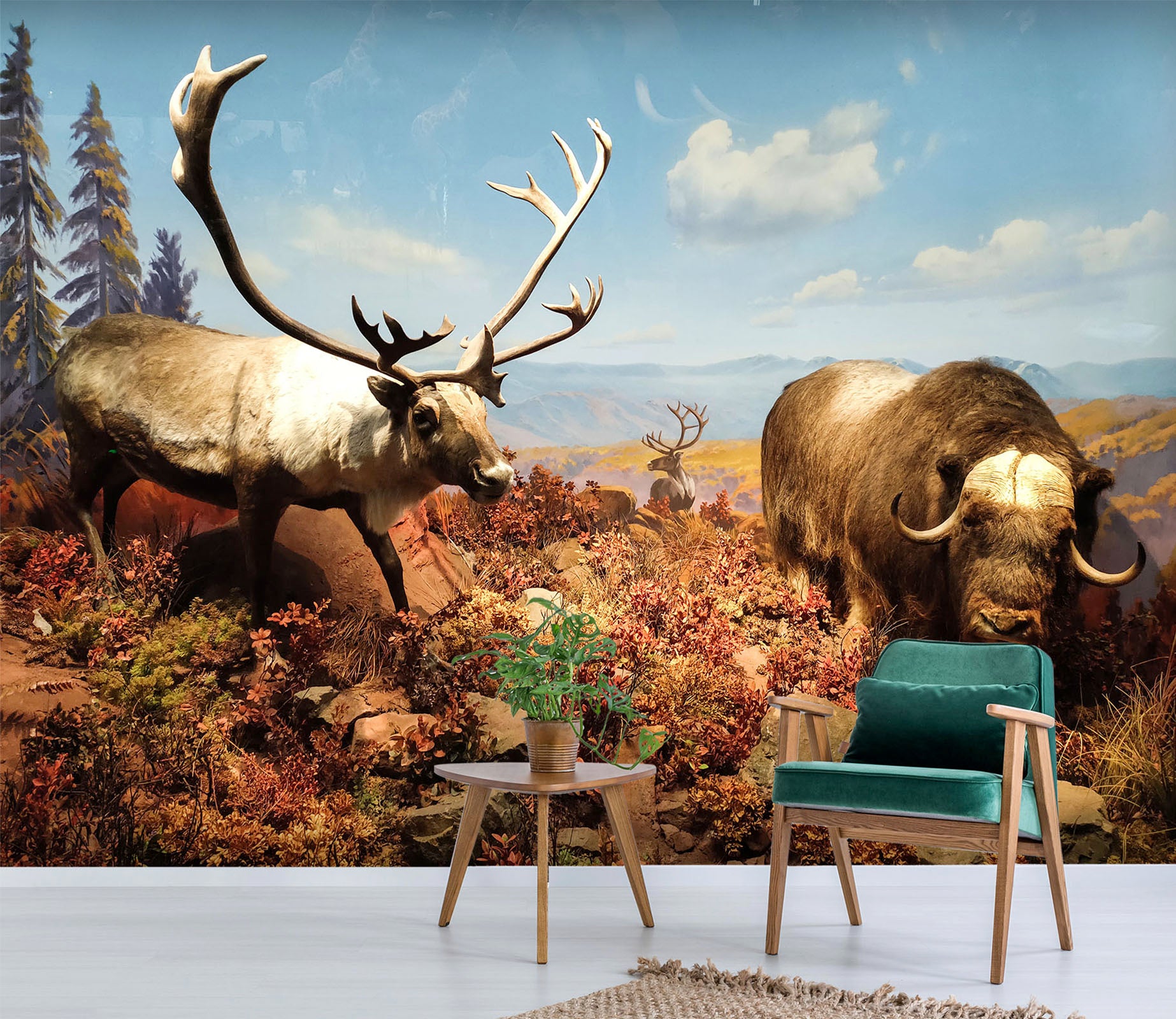 3D Deer Flower 427 Wall Murals