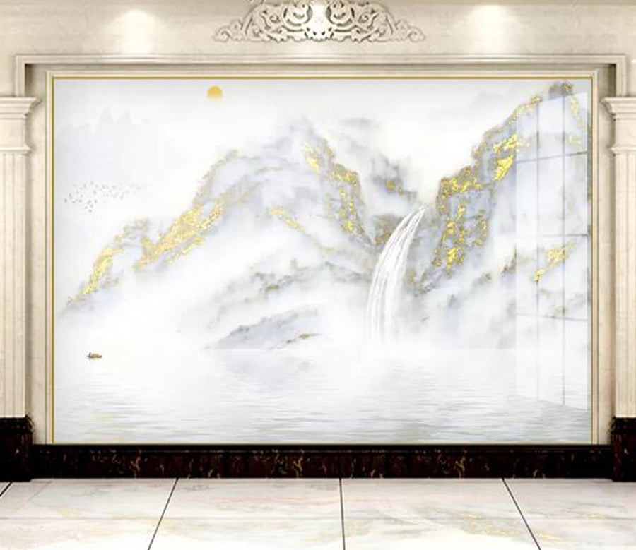 3D White Mountain Waterfall WC2328 Wall Murals