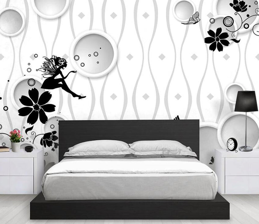 3D Black Flowers WC1660 Wall Murals