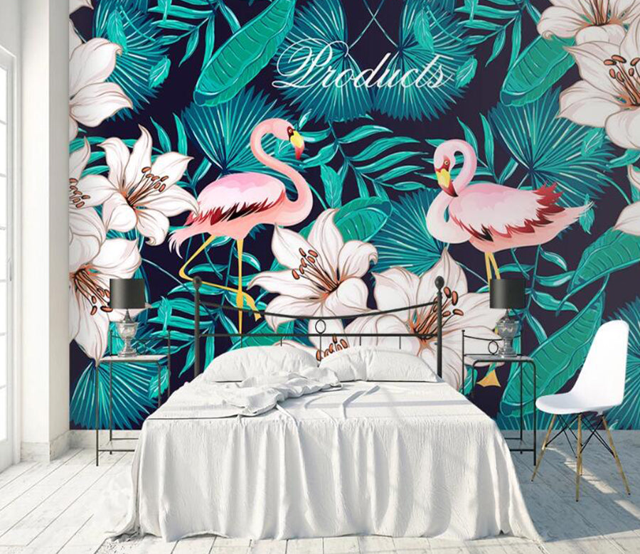 3D Lily Flamingo WC2172 Wall Murals