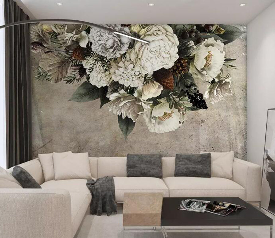 3D White Bouquet WG969 Wall Murals