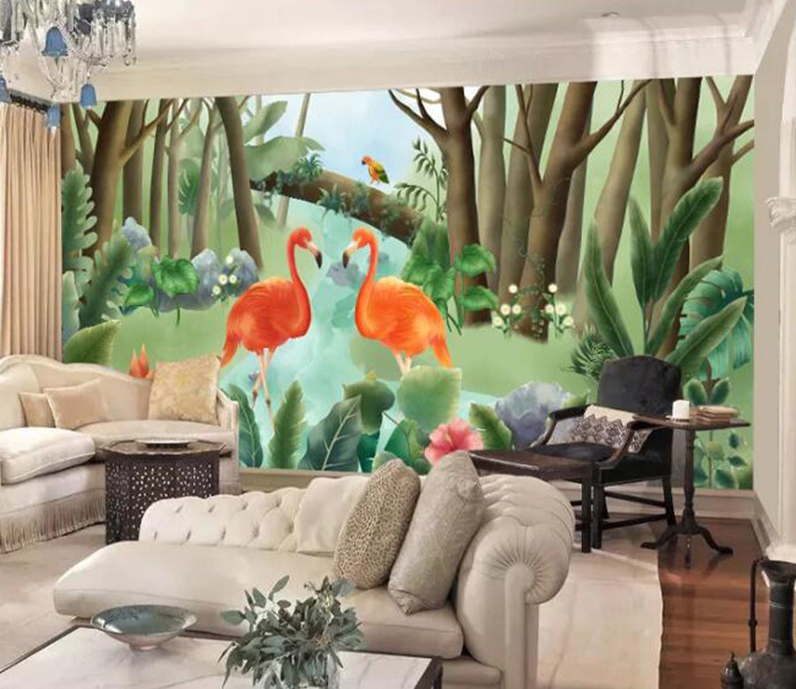 3D Flamingo River WC2587 Wall Murals