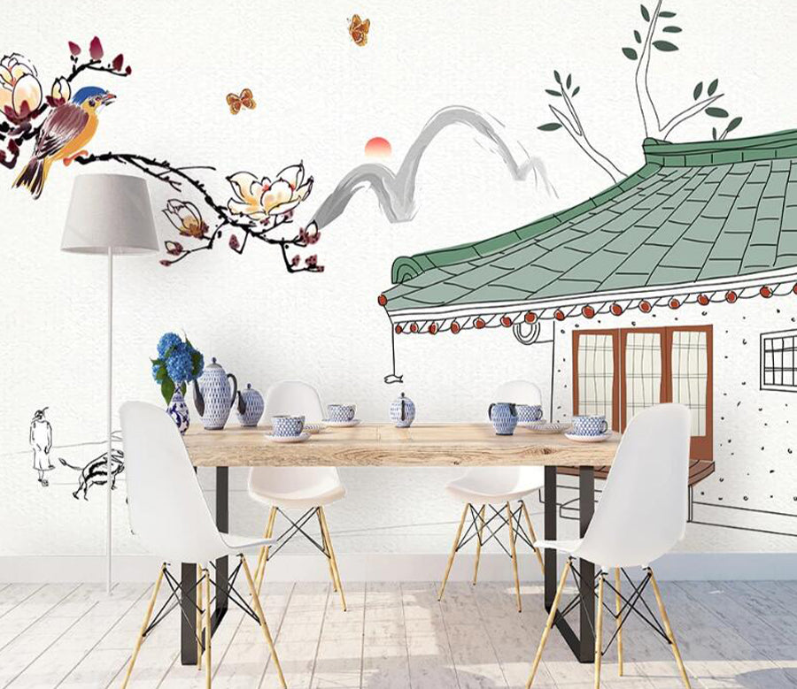 3D Tile House Bird WC2046 Wall Murals