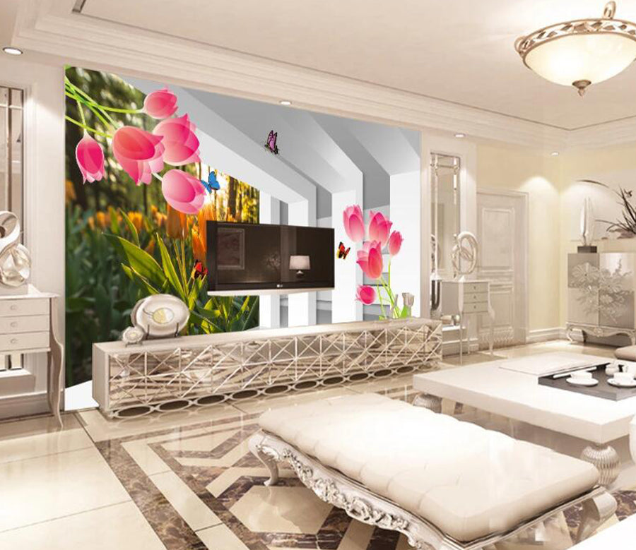 3D Lily Butterfly WC1319 Wall Murals