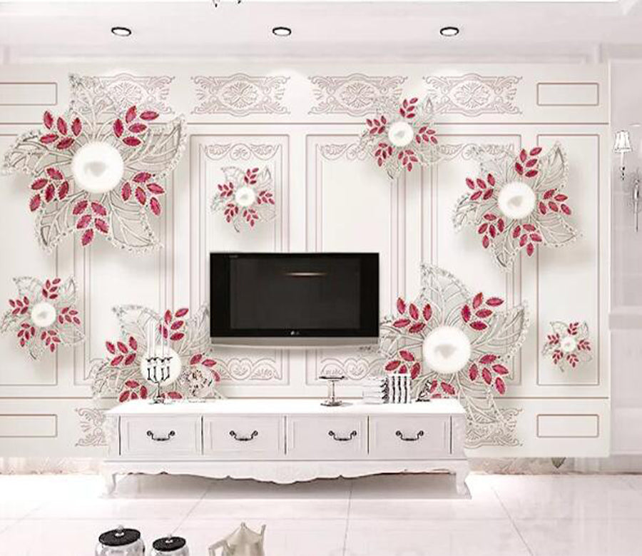 3D Red Gem Flower WG629 Wall Murals