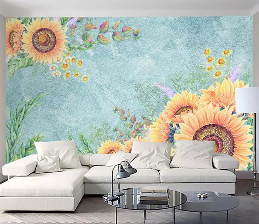 3D Leaf Sunflower WG508 Wall Murals