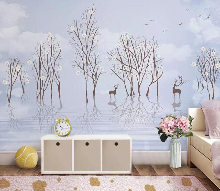 3D Lake Water Deer WG962 Wall Murals