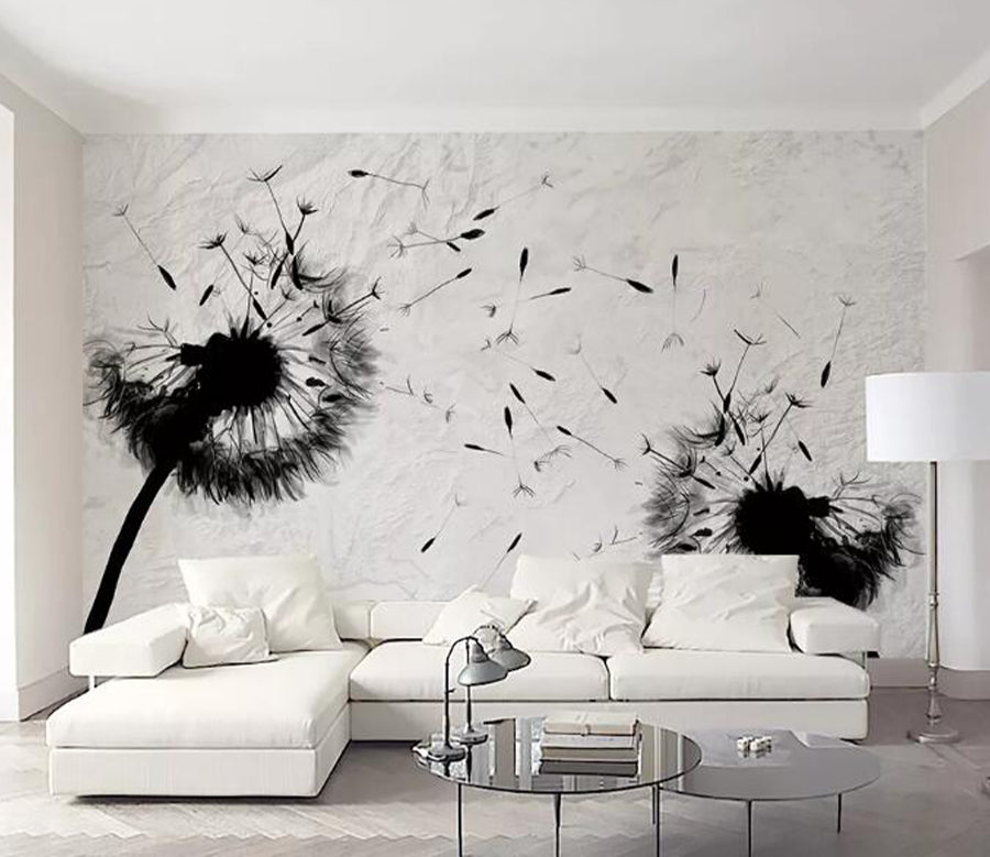 3D Black Dandelion WG654 Wall Murals