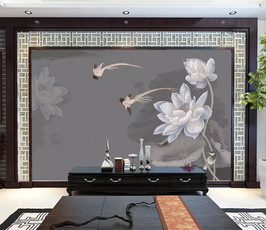 3D Lotus Magpie WG1236 Wall Murals