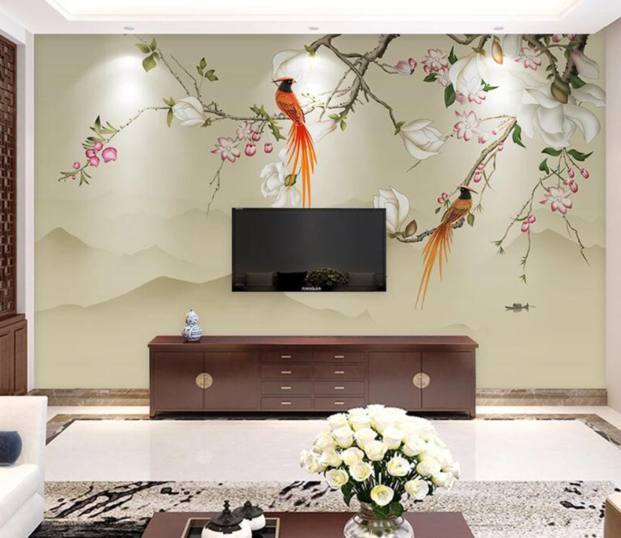 3D Bird Flowers WC1893 Wall Murals