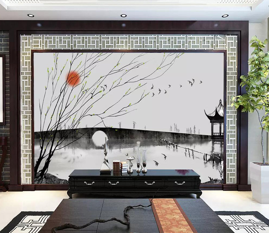 3D Bridge Pavilion WG1223 Wall Murals