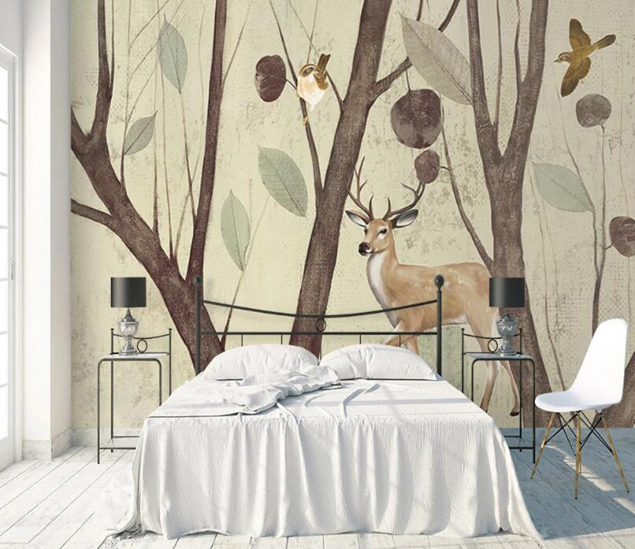 3D Deer Tree Bird WC2177 Wall Murals