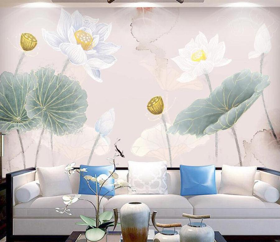 3D Lotus Leaf Fish WC1611 Wall Murals