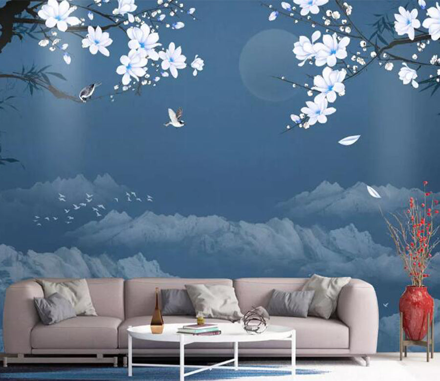 3D Moon Plum Bird WG1118 Wall Murals