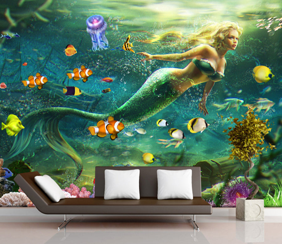 3D Green Mermaid WG369 Wall Murals