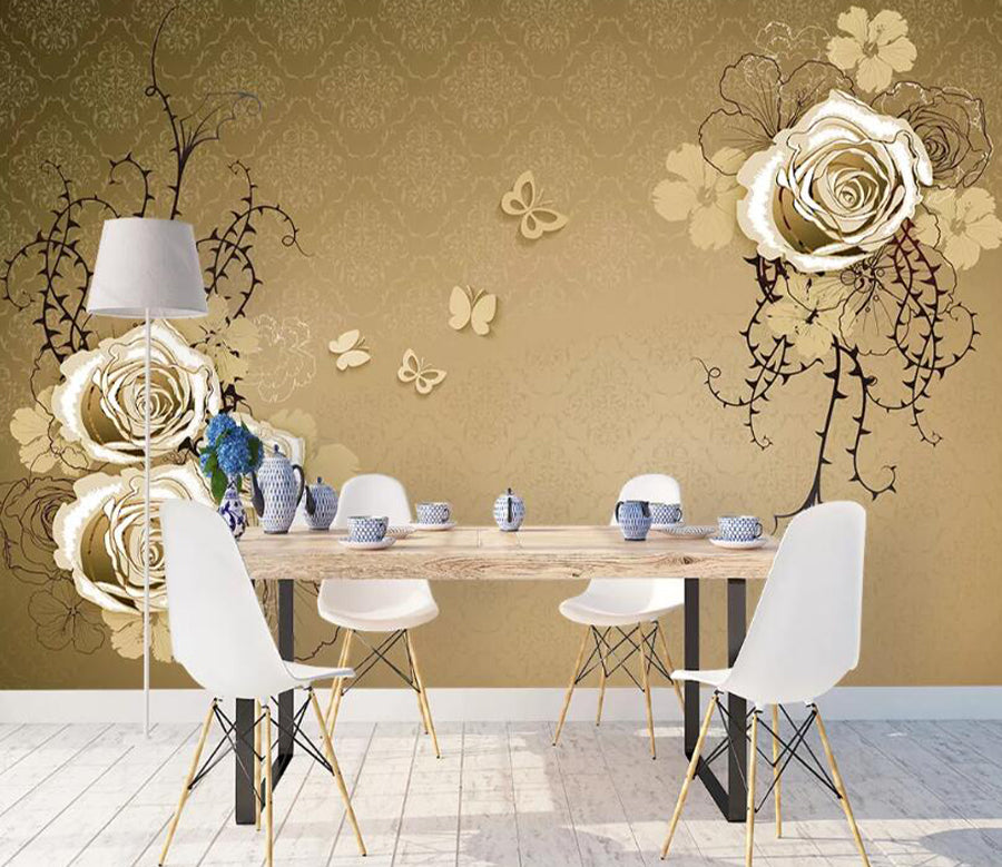 3D Golden Rose WC2096 Wall Murals