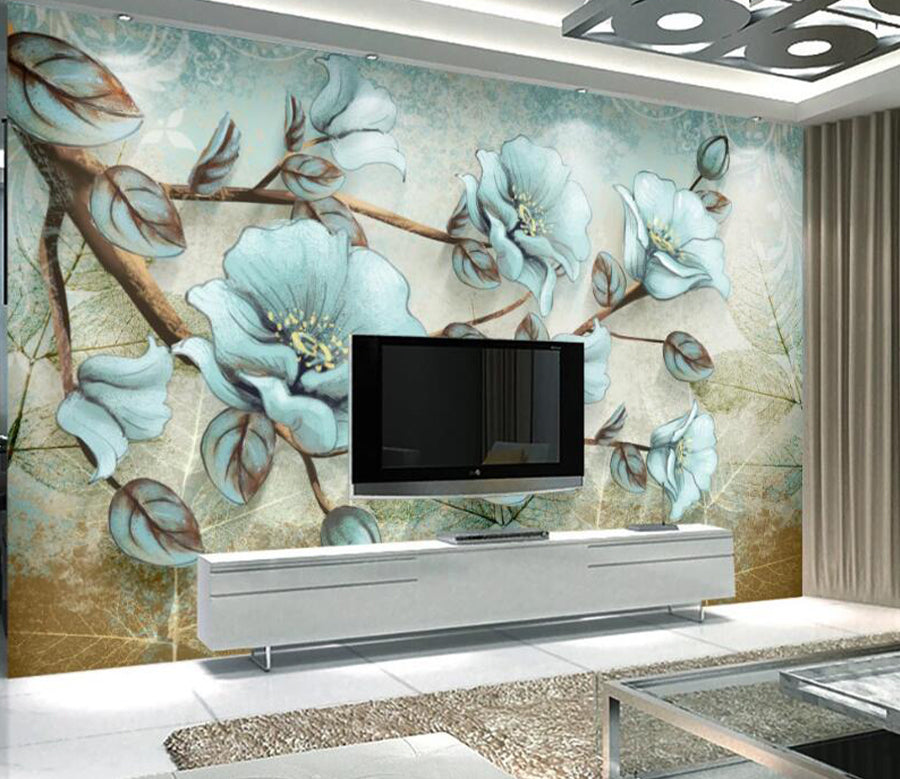 3D Blue Flower WC1918 Wall Murals