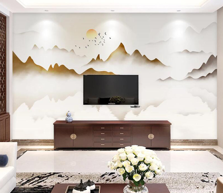 3D Sun Bird Lake WC1833 Wall Murals