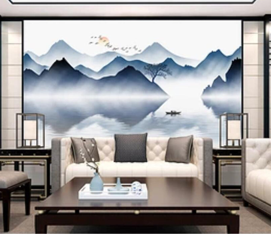 3D Reflection Boat WG879 Wall Murals