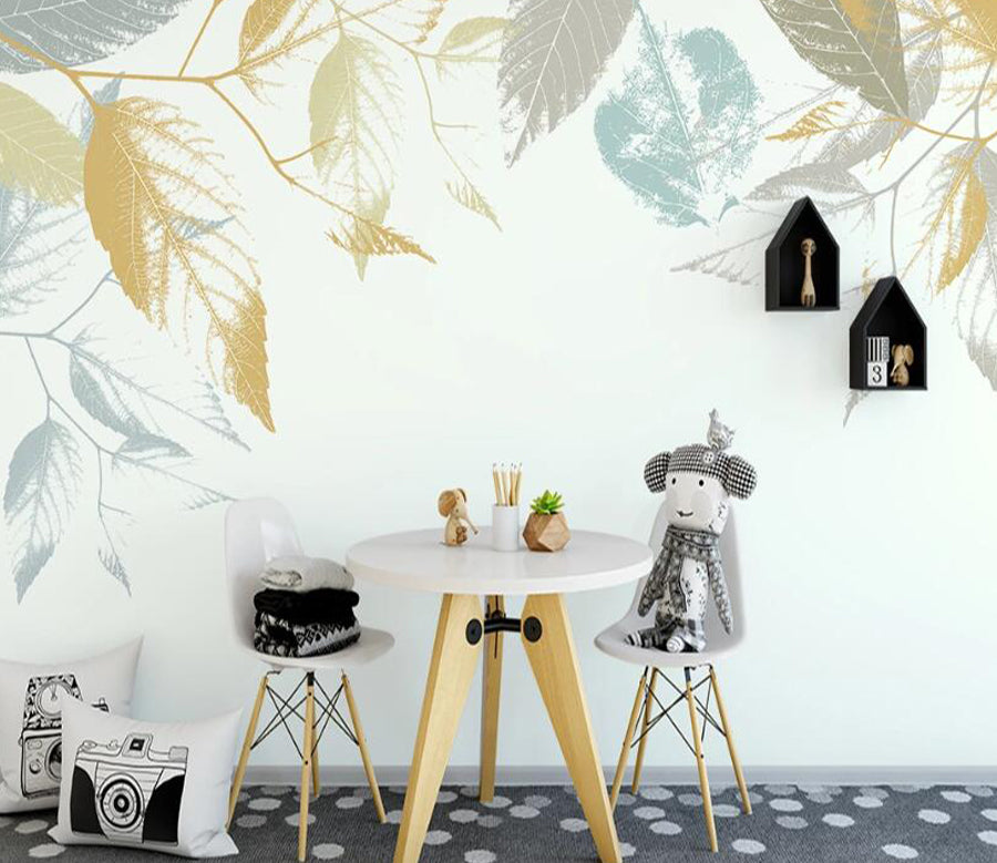 3D Blue Leaves WC2093 Wall Murals