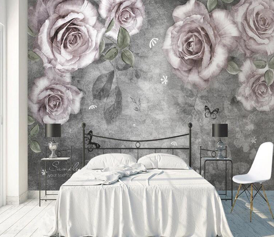 3D Pink Rose Leaves WC1533 Wall Murals