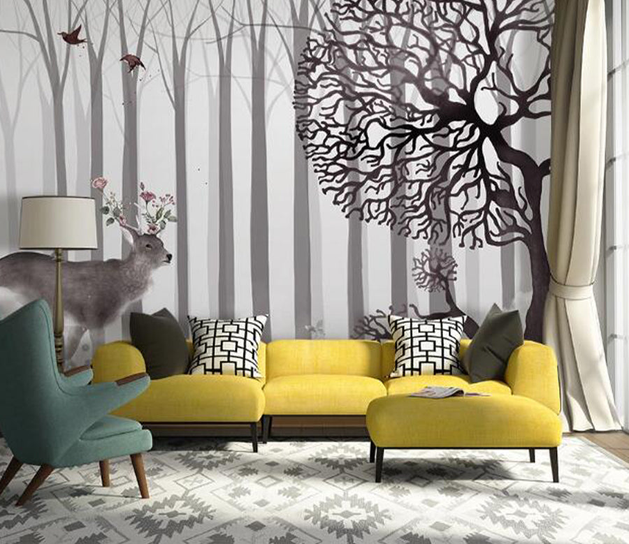 3D Sika Deer Bird WC1480 Wall Murals