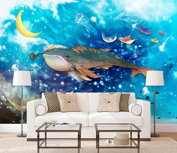 3D Moon Whale WG363 Wall Murals