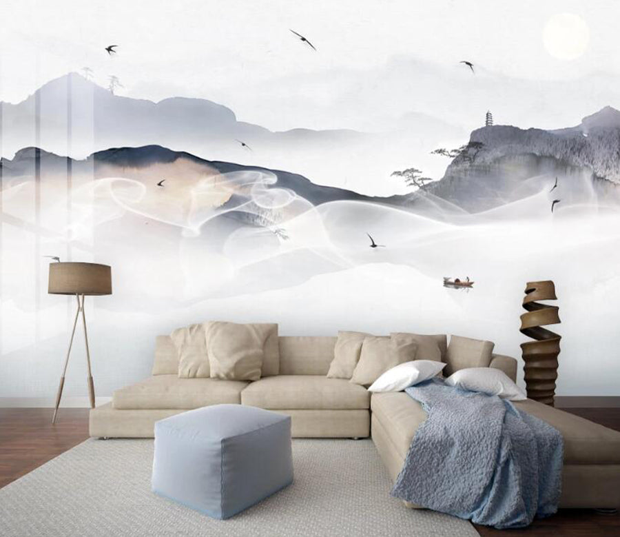 3D Sun Lake Bird WC2626 Wall Murals