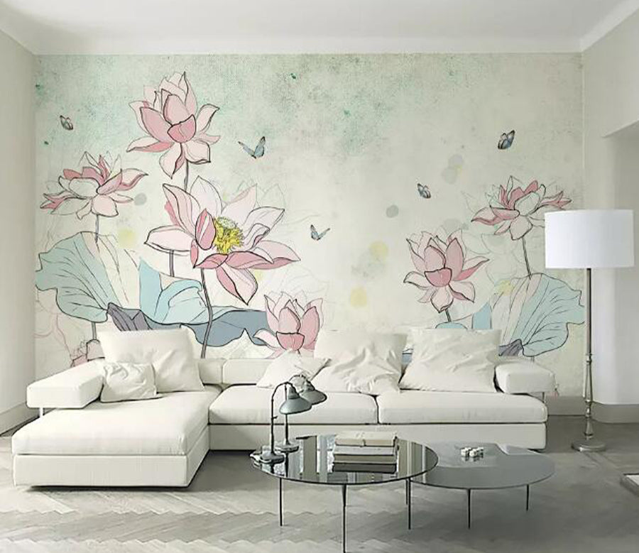 3D Lotus Butterfly WG498 Wall Murals