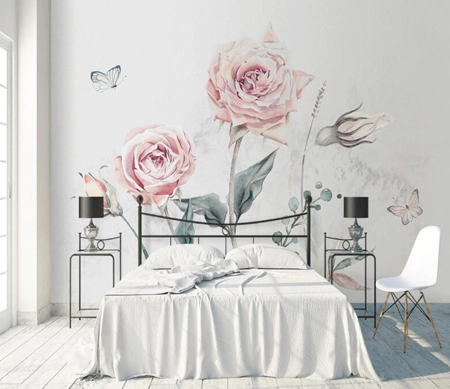 3D Pink Rose Bird WC1690 Wall Murals