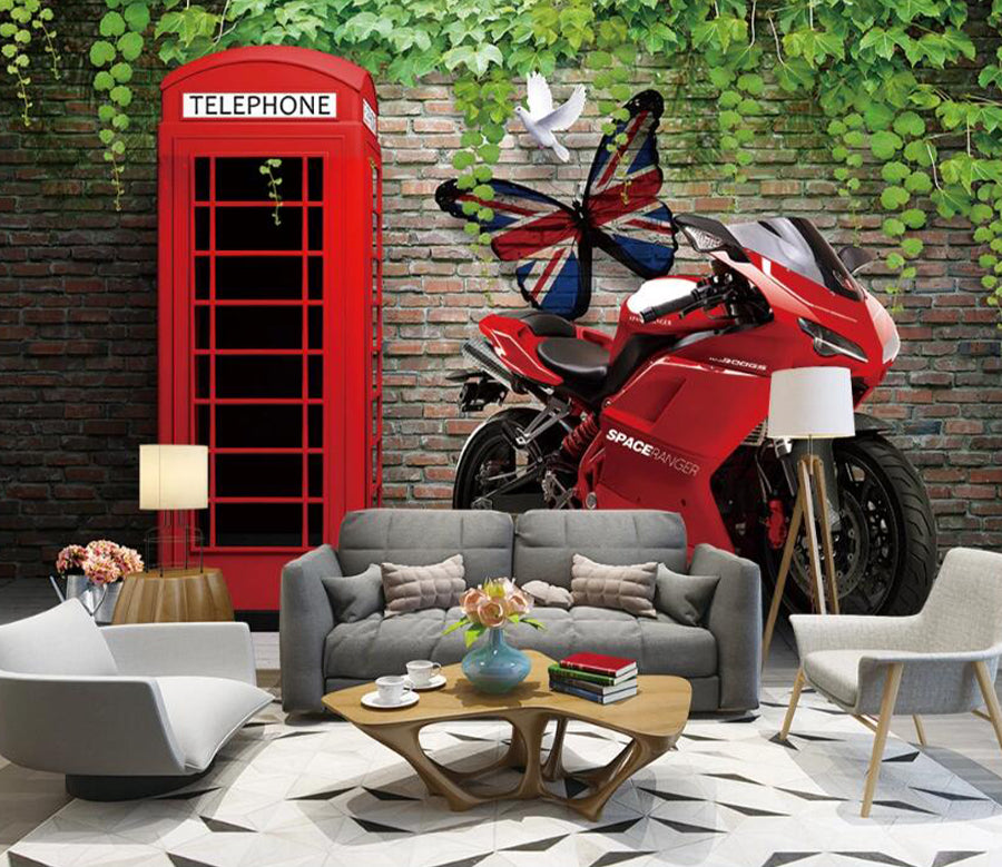 3D Telephone Booth WC2439 Wall Murals