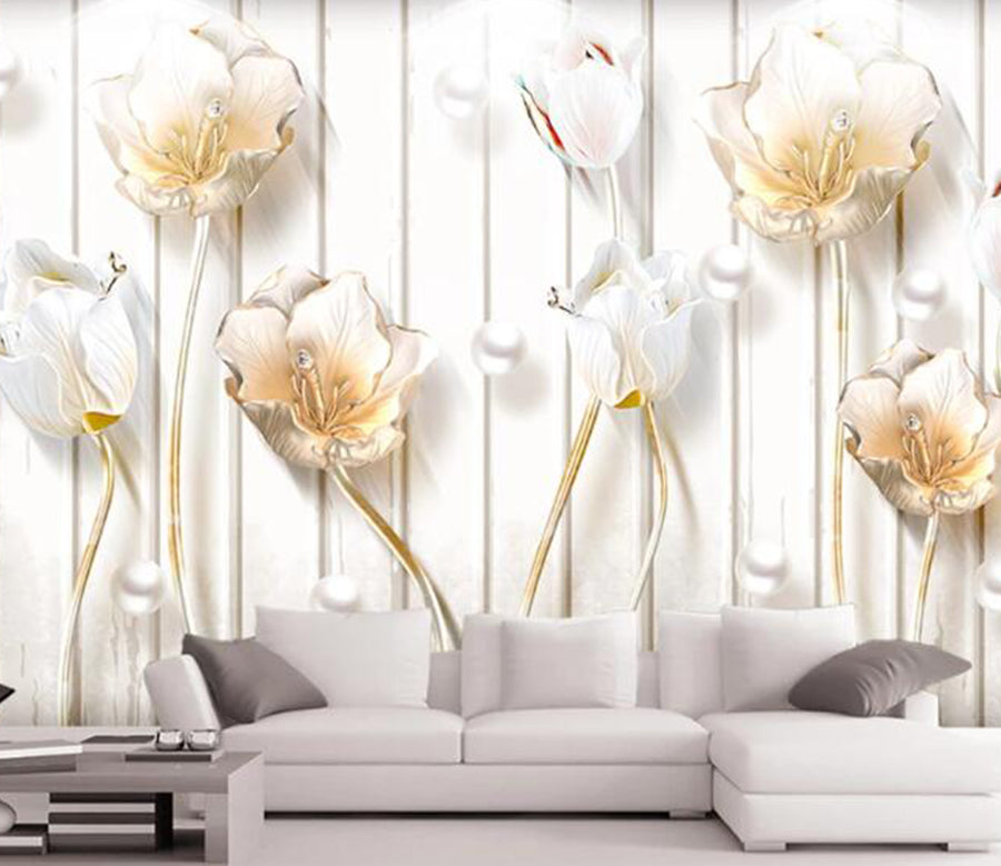 3D Pearl Lily WC1426 Wall Murals