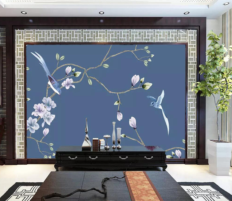 3D Flower Blue Jays WG1242 Wall Murals