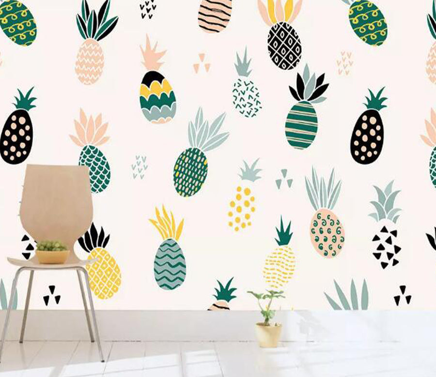 3D Colored Pineapple WG792 Wall Murals