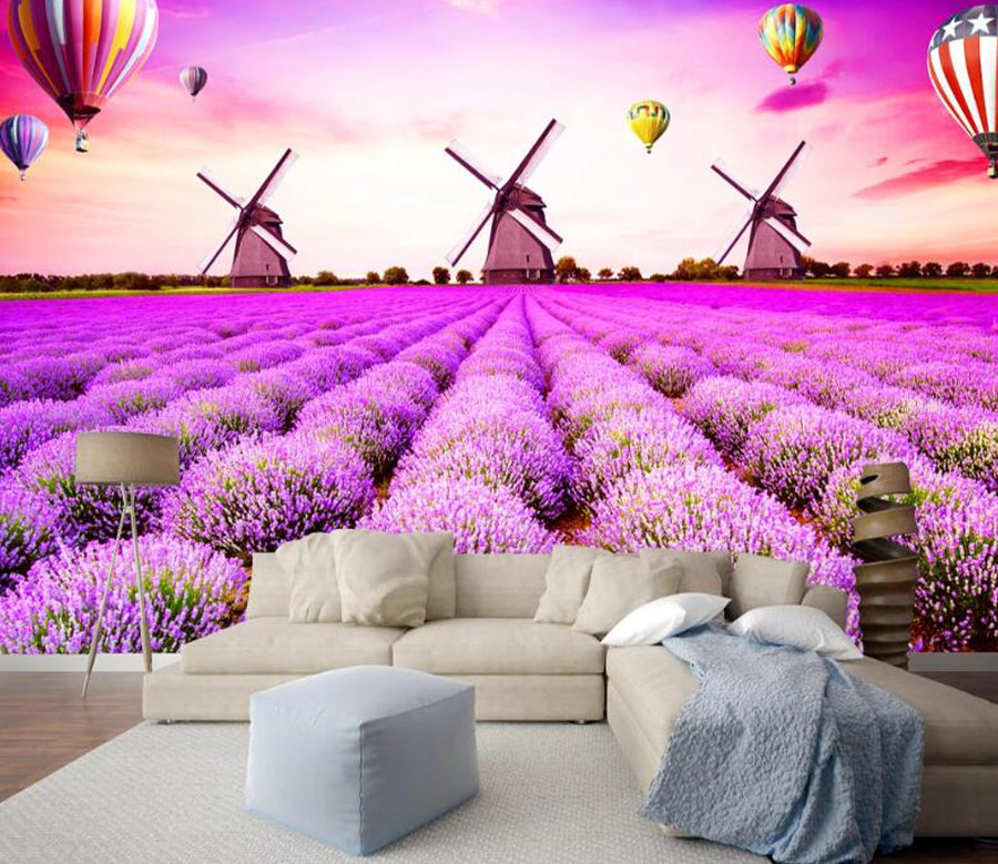 3D Lavender Windmil WC2022 Wall Murals