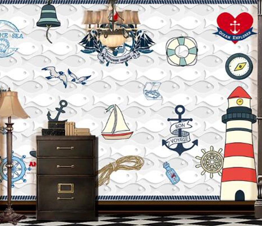 3D Lighthouse Bell WC1423 Wall Murals