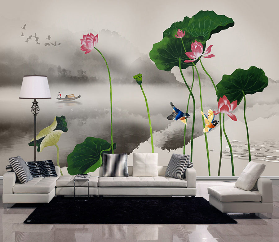 3D Lotus Pond WG341 Wall Murals